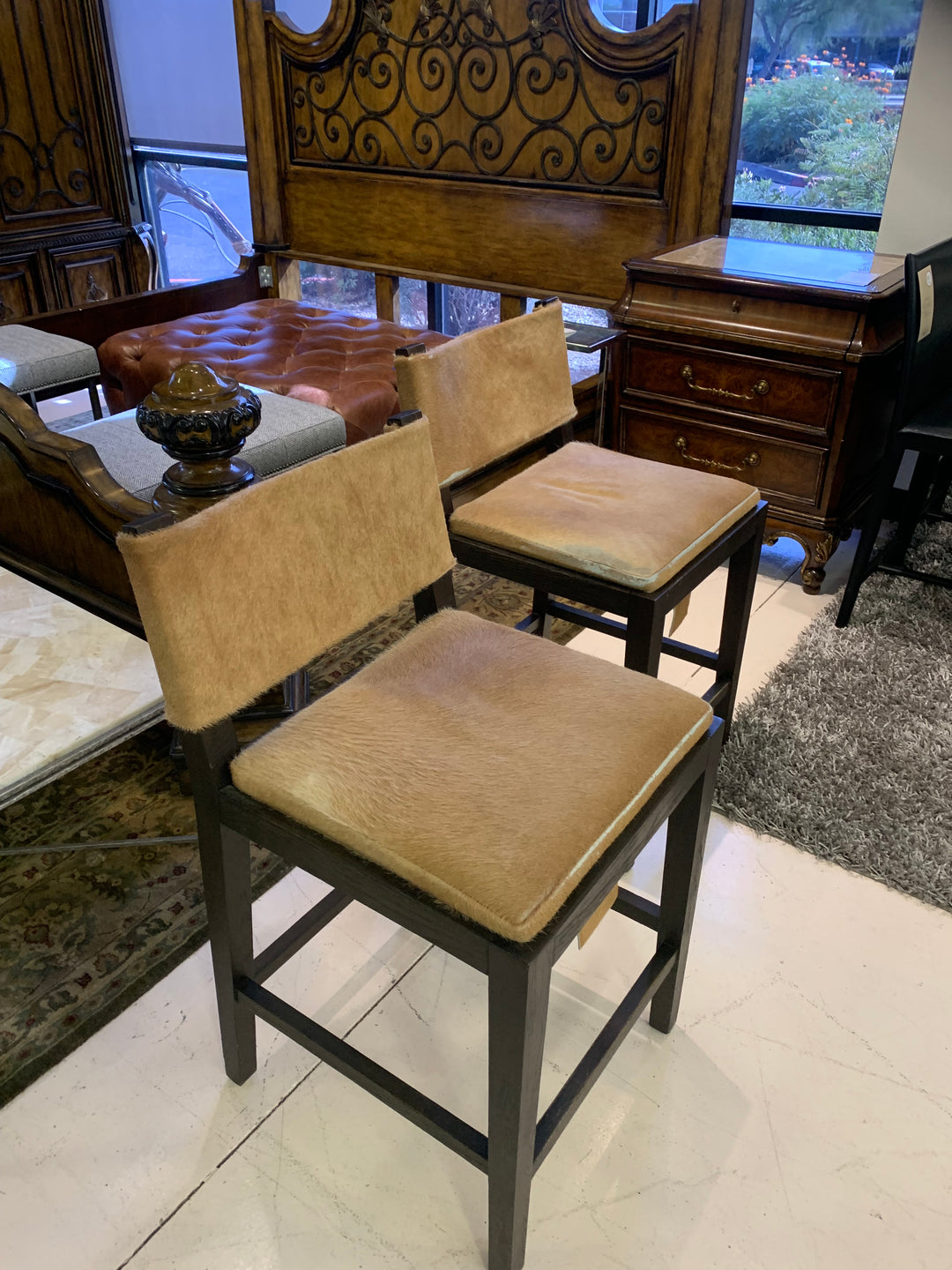 Restoration Hardware Hide Counter Stools set of 2